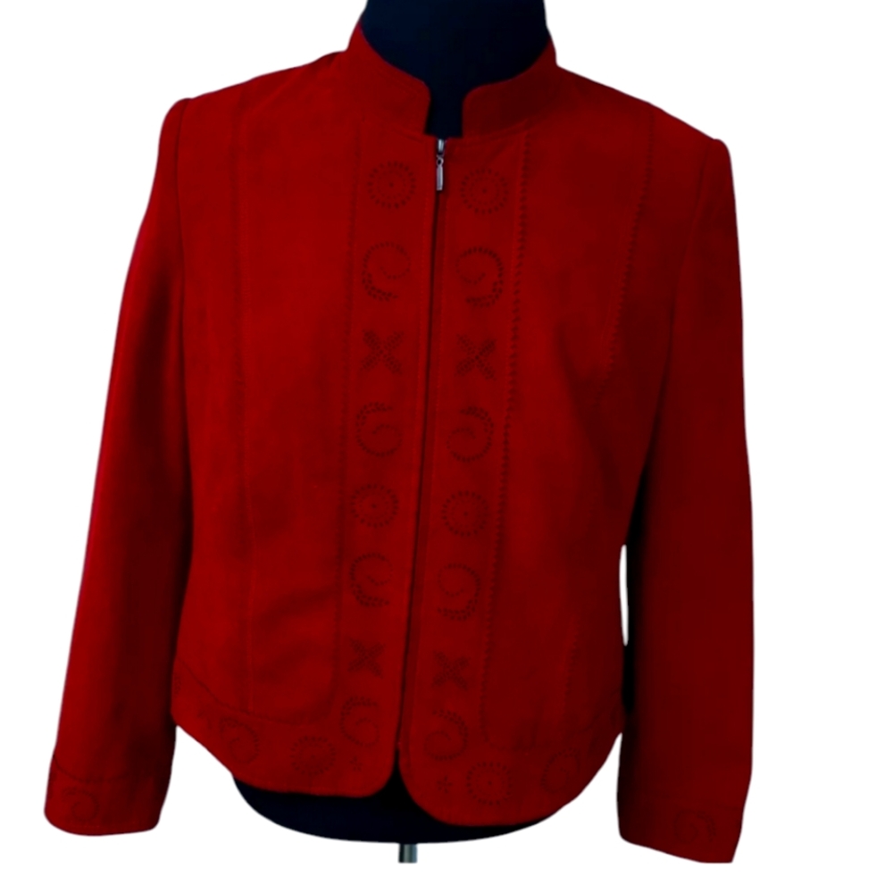 Conrad C red faux suede zip jacket size 14